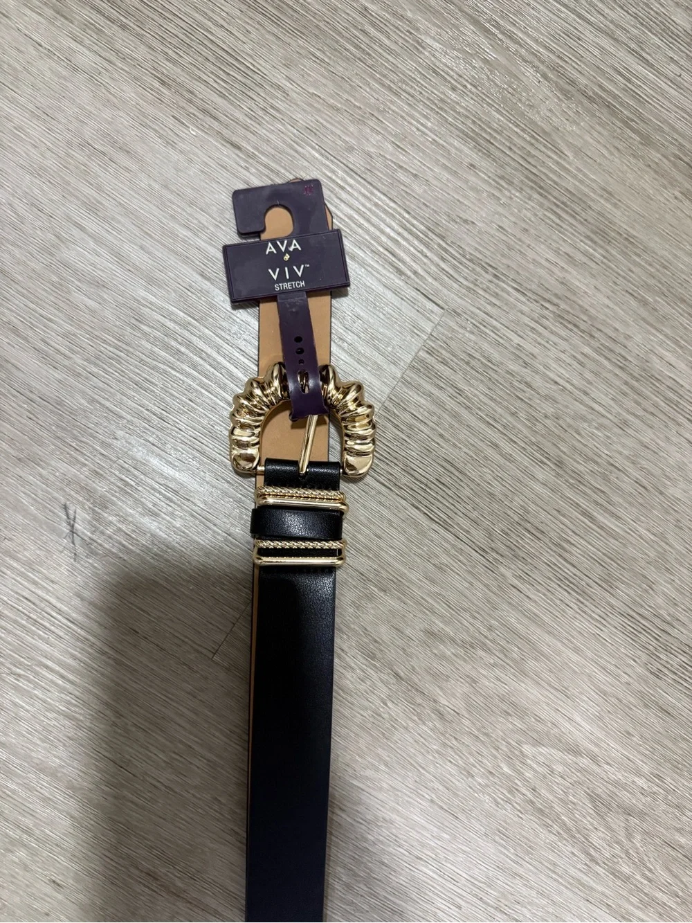 Ava & Viv Black Belt with Sculpted Gold Buckle